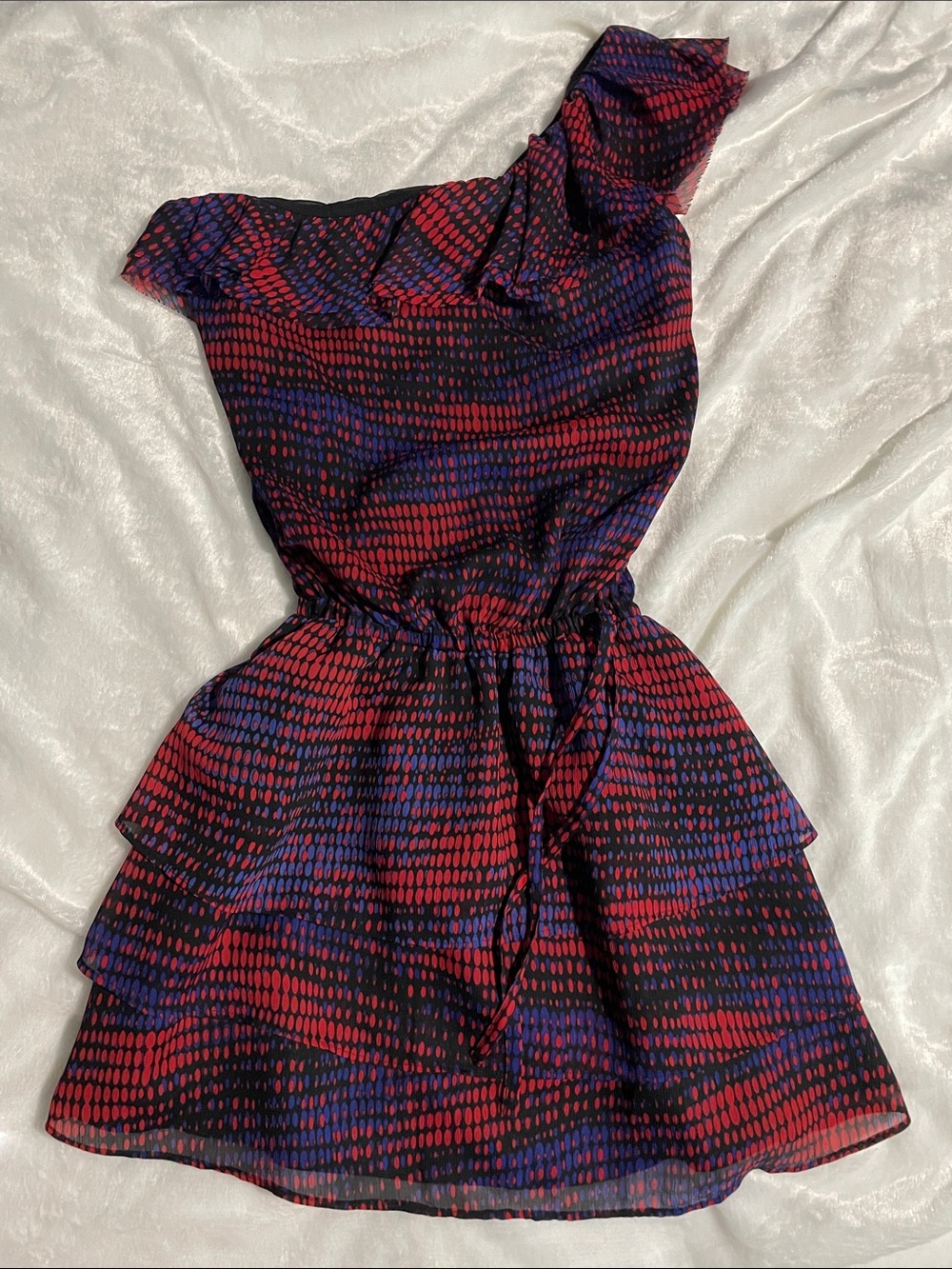 One-Shoulder Red and Blue Dress